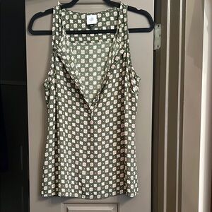 CAbi Green Cream Fitted Sleeveless Tank Top